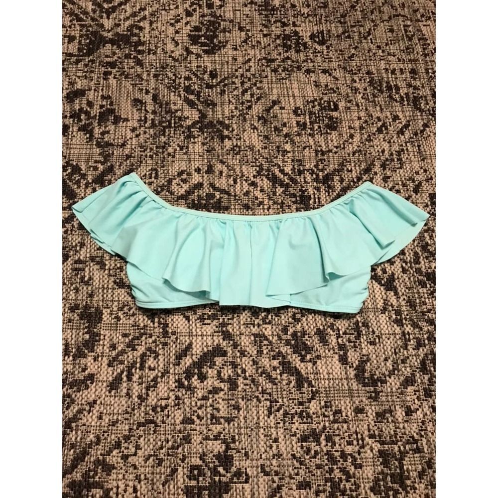 Womens Blue Off the‎ Shoulder Ruffle Bikini Swim Top Size Small Beach Pool